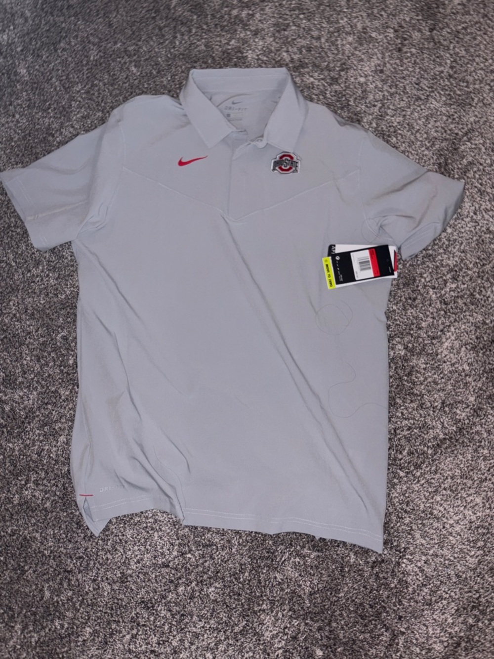 Nike Light Gray Ohio State Polo with Red Swoosh